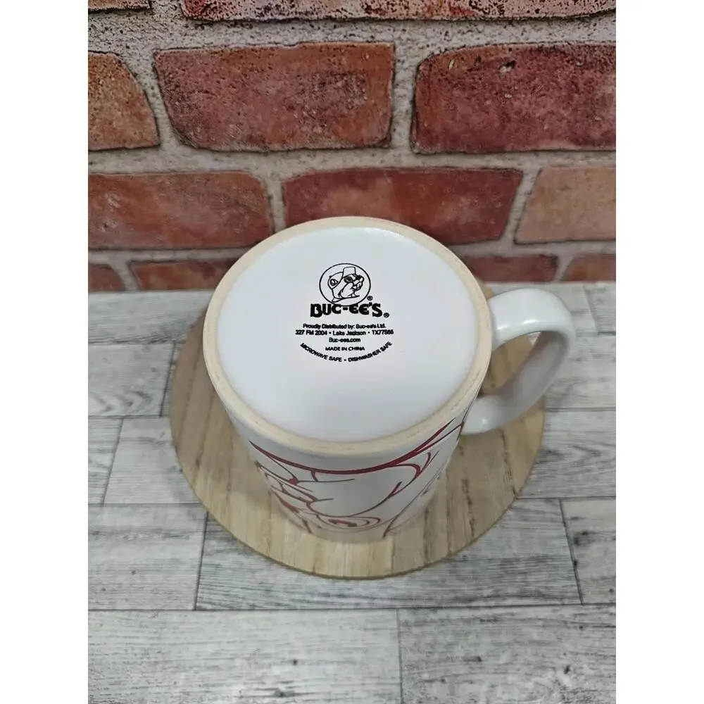 Buc-ee's Face Etched 16 Ounce Coffee Cup Mug White Red Classic Authentic